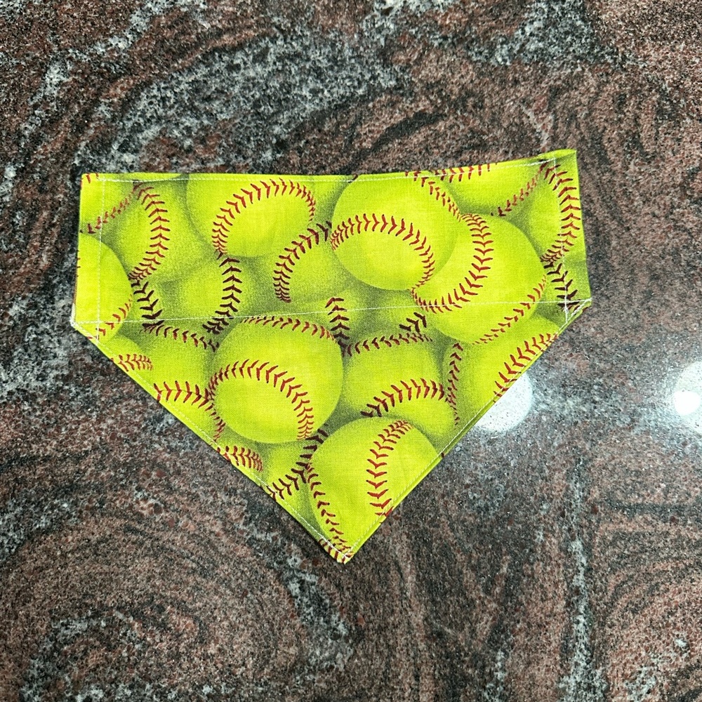 Handmade Reversible pet bandana in softball print